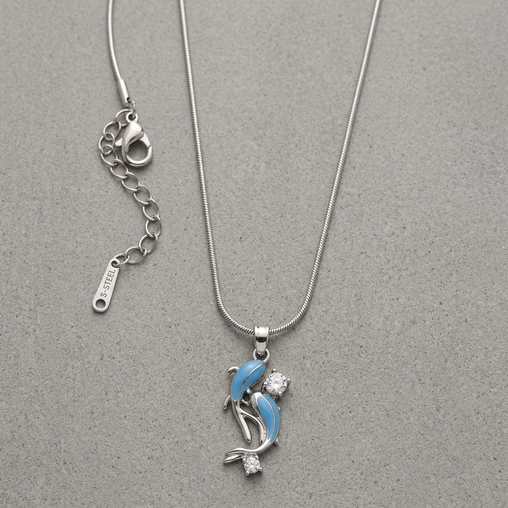 Ocean Leaping Dolphin Crystal & Blue Enamel Necklace - View 8 | ANUSI Silver Demi-Fine Jewelry