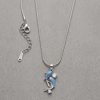 Ocean Leaping Dolphin Crystal & Blue Enamel Necklace - View 8 | ANUSI Silver Demi-Fine Jewelry