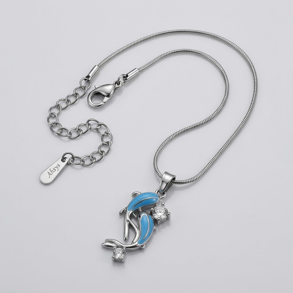 Ocean Leaping Dolphin Crystal & Blue Enamel Necklace - View 7 | ANUSI Silver Demi-Fine Jewelry