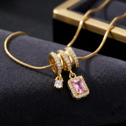 Blush Pink Tourmaline Baguette Crystal Drop Necklace - View 1 | ANUSI 18K Gold Jewelry
