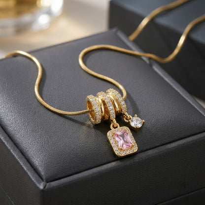 Blush Pink Tourmaline Baguette Crystal Drop Necklace - View 2 | ANUSI 18K Gold Jewelry