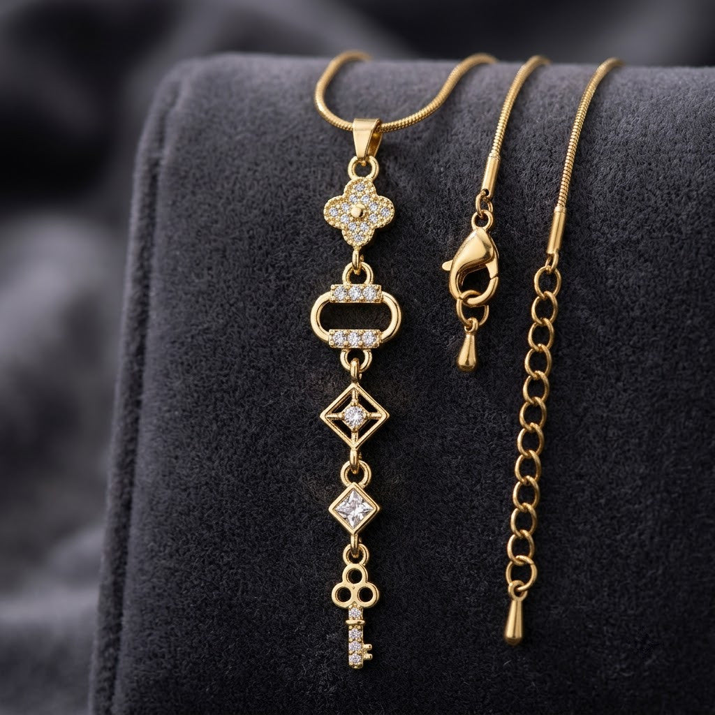 Art Deco Geometric Rhombus Crystal Station Necklace - View 4 | ANUSI 18K Gold Jewelry