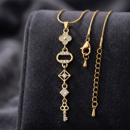 Art Deco Geometric Rhombus Crystal Station Necklace - View 4 | ANUSI 18K Gold Jewelry