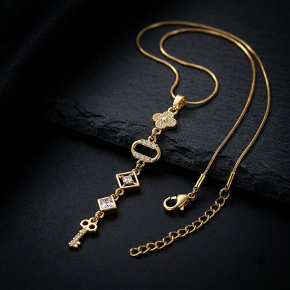 Art Deco Geometric Rhombus Crystal Station Necklace - View 6 | ANUSI 18K Gold Jewelry