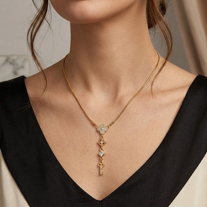 Art Deco Geometric Rhombus Crystal Station Necklace - View 5 | ANUSI 18K Gold Jewelry