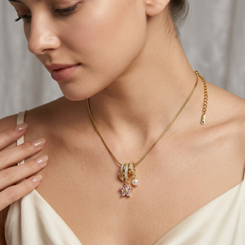 Imperial Golden Dragon & Freshwater Pearl Cluster Necklace - View 5 | ANUSI 18K Gold Jewelry