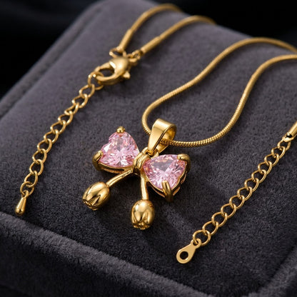Pink Sapphire Crystal Butterfly Dewdrop Necklace - View 4 | ANUSI 18K Gold Jewelry