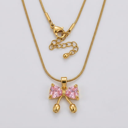 Pink Sapphire Crystal Butterfly Dewdrop Necklace - View 7 | ANUSI 18K Gold Jewelry