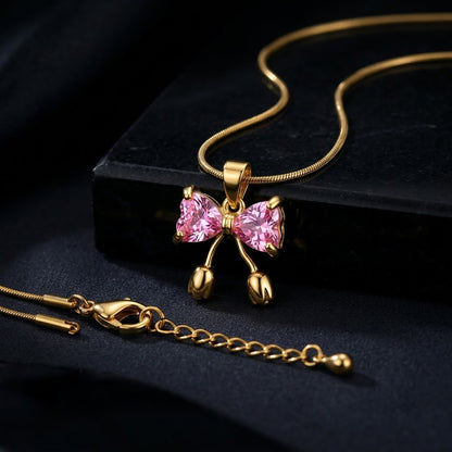 Pink Sapphire Crystal Butterfly Dewdrop Necklace - View 6 | ANUSI 18K Gold Jewelry