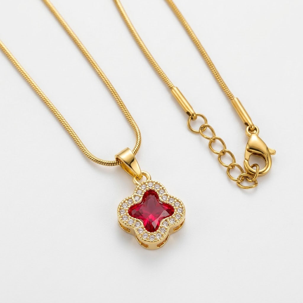 Ruby Red Crystal Four-Leaf Lucky Clover Necklace - View 7 | ANUSI 18K Gold Jewelry