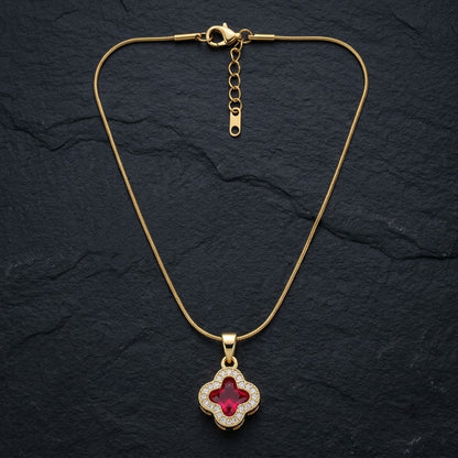 Ruby Red Crystal Four-Leaf Lucky Clover Necklace - View 8 | ANUSI 18K Gold Jewelry