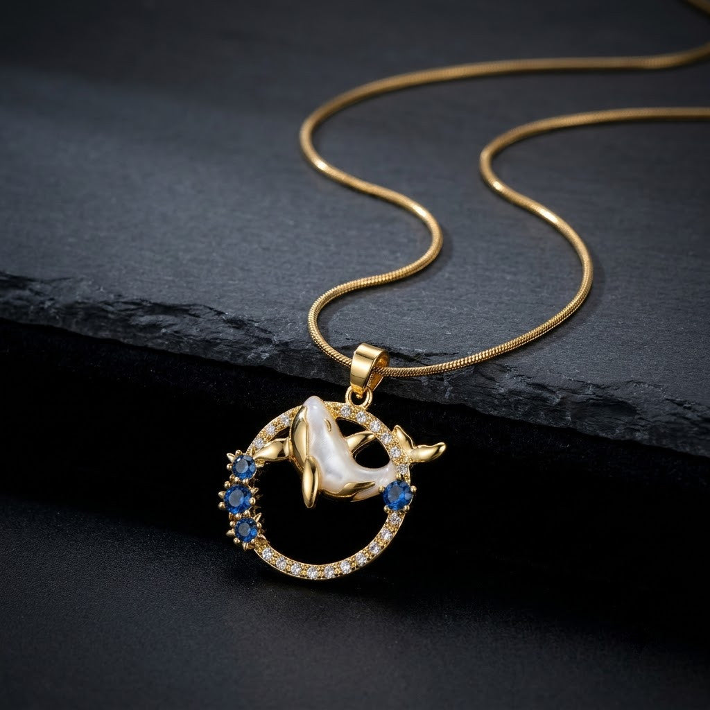Celestial Swallow Bird & Sapphire Crystal Wreath Necklace - View 6 | ANUSI 18K Gold Jewelry