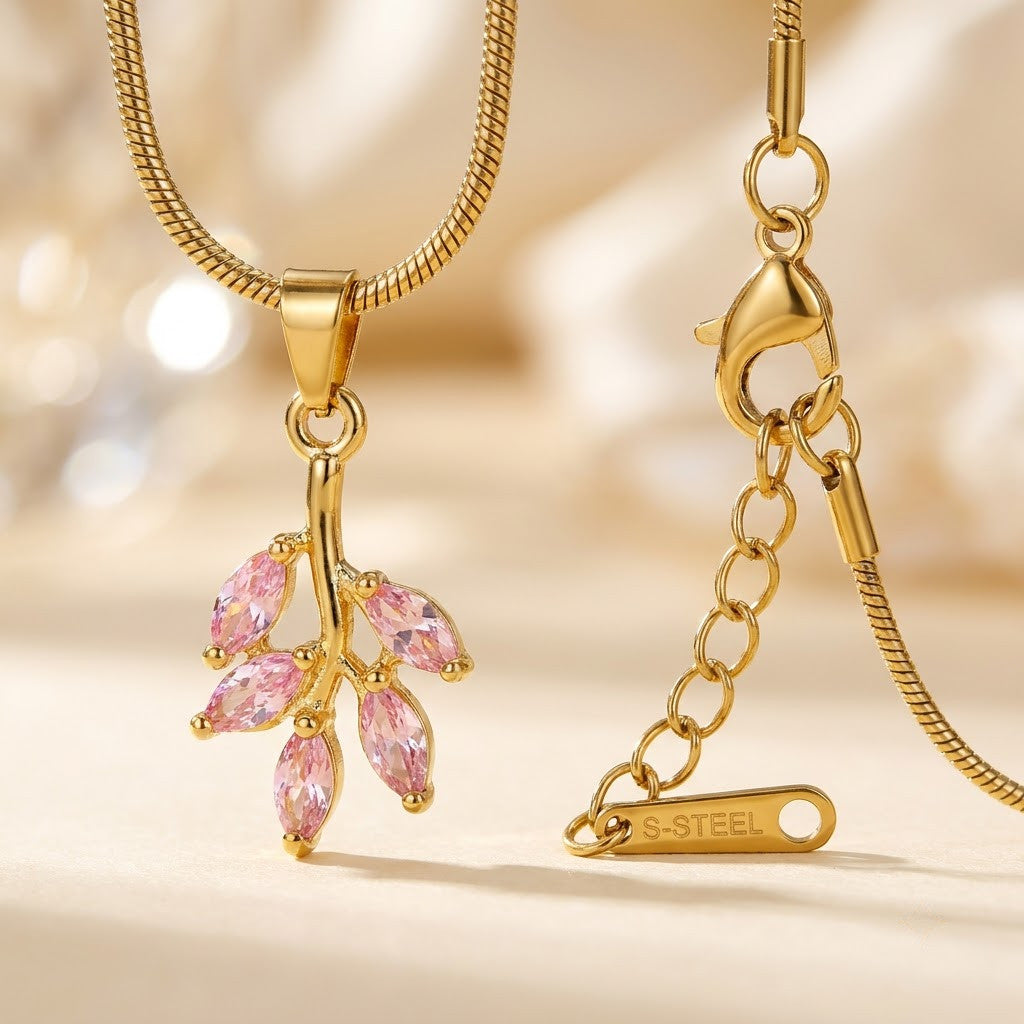 Marquise Blush Pink Blossom Crystal Cluster Necklace - View 4 | ANUSI 18K Gold Jewelry