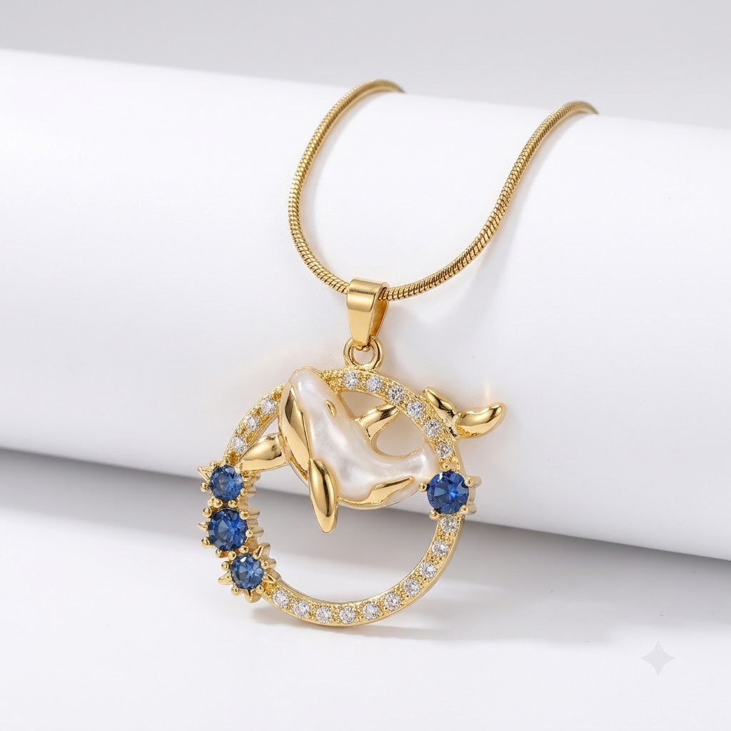 Celestial Swallow Bird & Sapphire Crystal Wreath Necklace - View 7 | ANUSI 18K Gold Jewelry