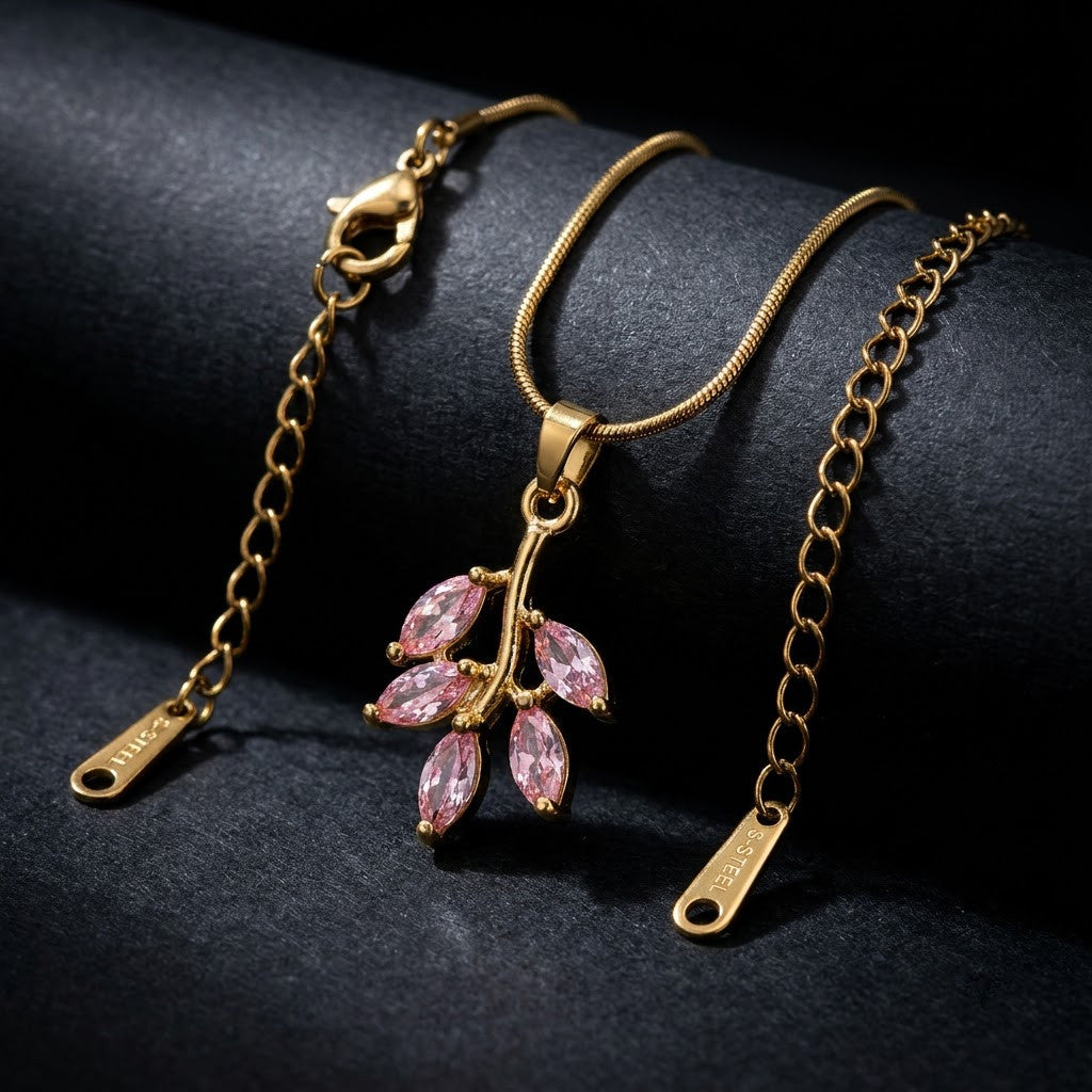 Marquise Blush Pink Blossom Crystal Cluster Necklace - View 6 | ANUSI 18K Gold Jewelry