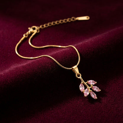 Marquise Blush Pink Blossom Crystal Cluster Necklace - View 2 | ANUSI 18K Gold Jewelry