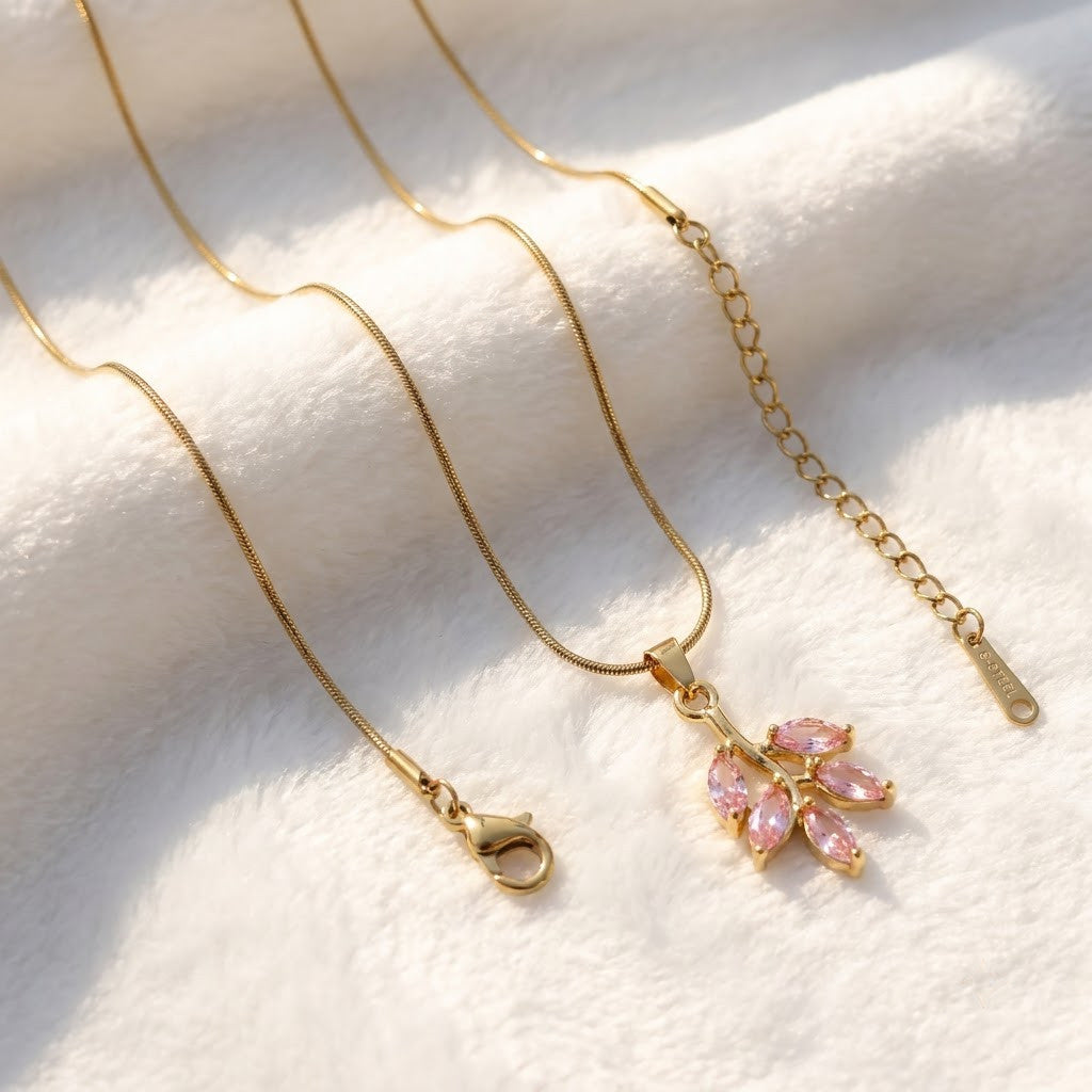 Marquise Blush Pink Blossom Crystal Cluster Necklace - View 3 | ANUSI 18K Gold Jewelry