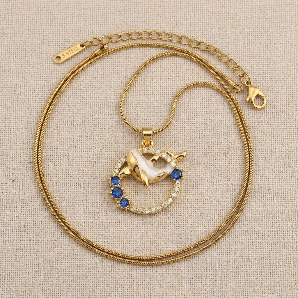 Celestial Swallow Bird & Sapphire Crystal Wreath Necklace - View 8 | ANUSI 18K Gold Jewelry