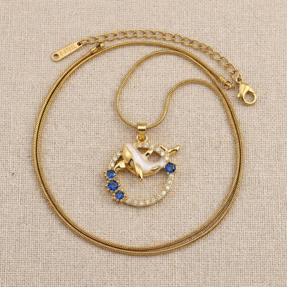 Celestial Swallow Bird & Sapphire Crystal Wreath Necklace - View 8 | ANUSI 18K Gold Jewelry