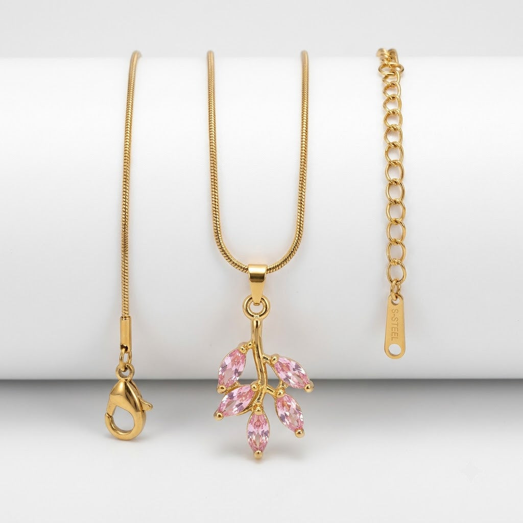 Marquise Blush Pink Blossom Crystal Cluster Necklace - View 7 | ANUSI 18K Gold Jewelry