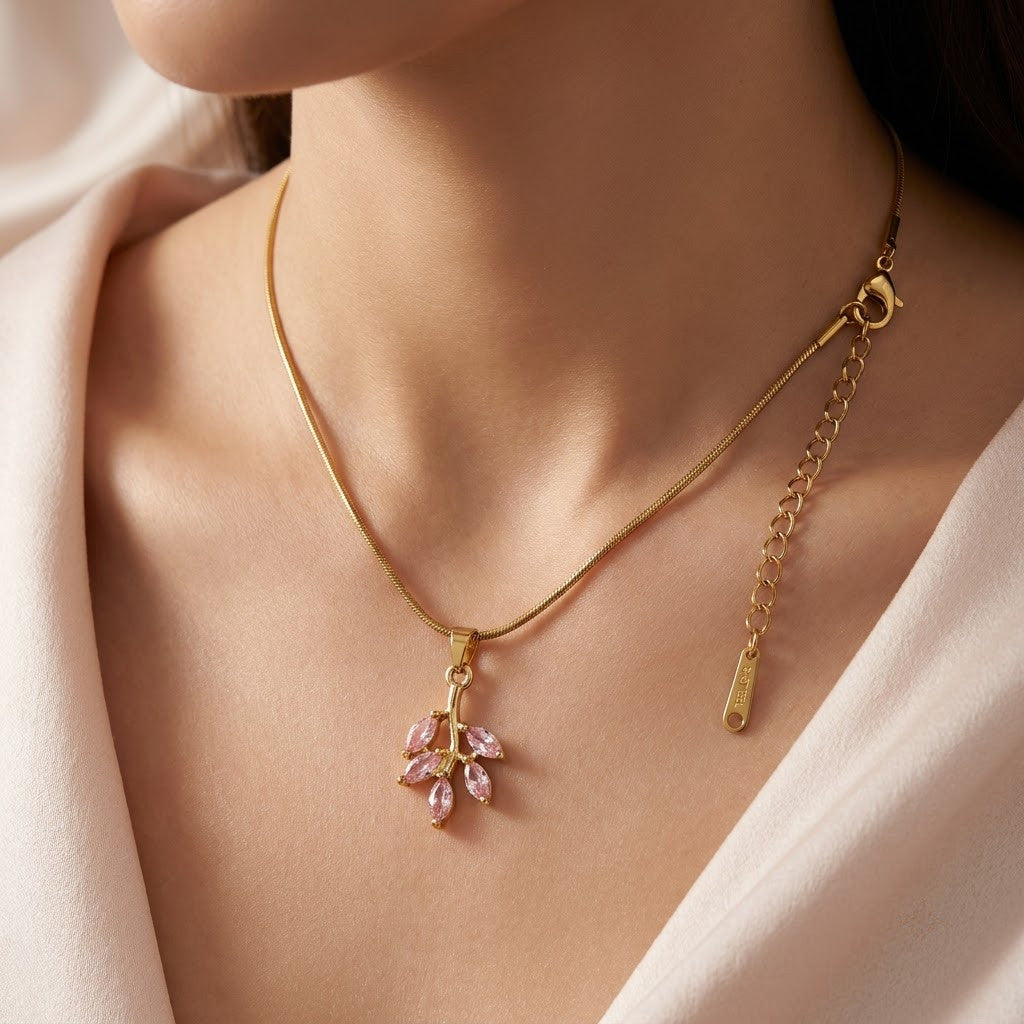 Marquise Blush Pink Blossom Crystal Cluster Necklace - View 5 | ANUSI 18K Gold Jewelry