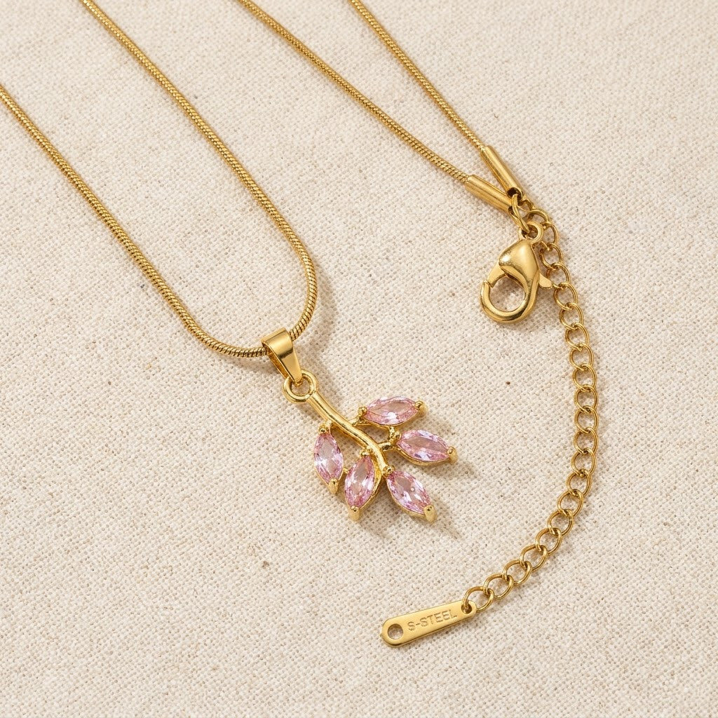Marquise Blush Pink Blossom Crystal Cluster Necklace - View 8 | ANUSI 18K Gold Jewelry