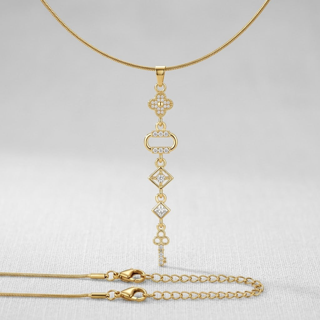 Art Deco Geometric Rhombus Crystal Station Necklace - View 7 | ANUSI 18K Gold Jewelry