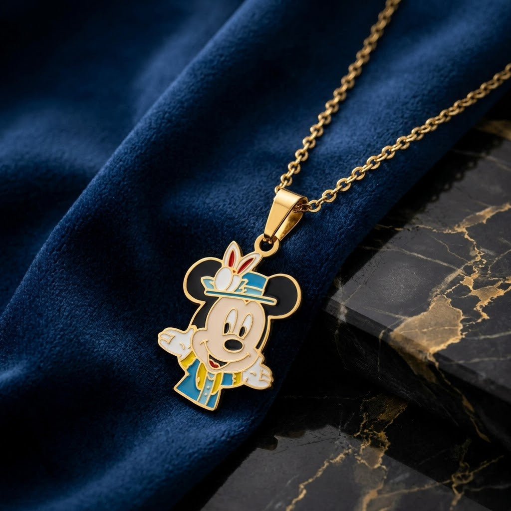 Classic Cartoon Character Whimsical Enamel Necklace - View 2 | ANUSI 18K Gold Jewelry