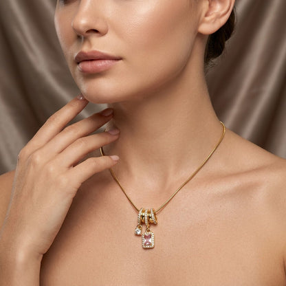 Blush Pink Tourmaline Baguette Crystal Drop Necklace - View 5 | ANUSI 18K Gold Jewelry