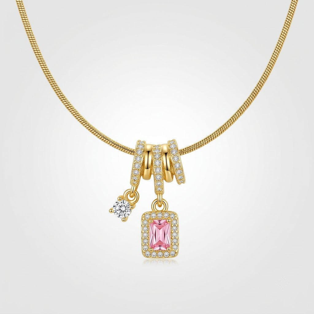 Blush Pink Tourmaline Baguette Crystal Drop Necklace - View 7 | ANUSI 18K Gold Jewelry