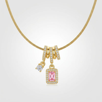 Blush Pink Tourmaline Baguette Crystal Drop Necklace - View 7 | ANUSI 18K Gold Jewelry