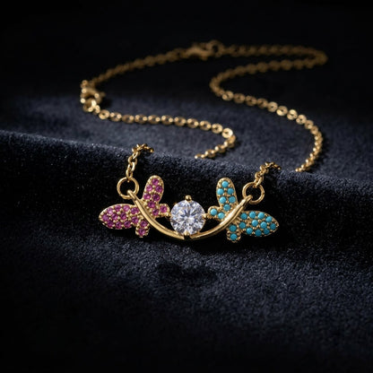 Pastel Sapphire Butterfly Floral Garland Station Necklace - View 6 | ANUSI 18K Gold Jewelry
