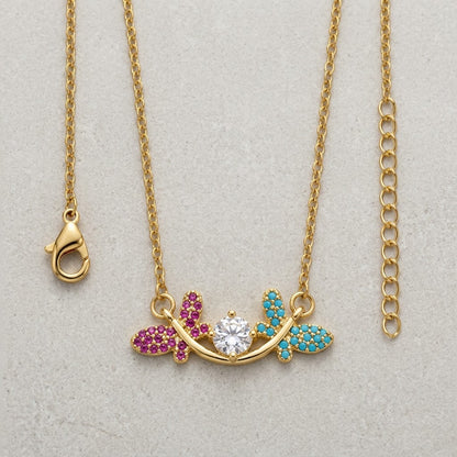 Pastel Sapphire Butterfly Floral Garland Station Necklace - View 8 | ANUSI 18K Gold Jewelry