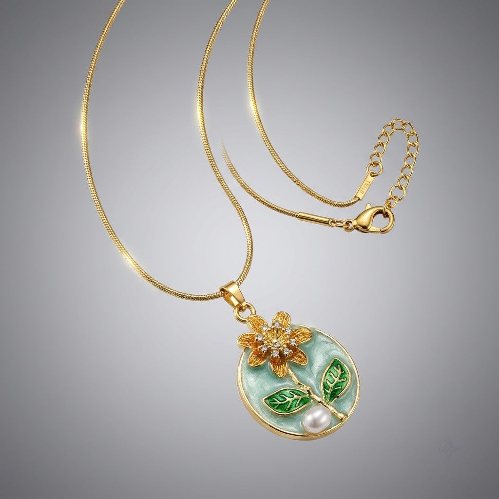 Sunflower Meadow Enamel Medallion Pendant Necklace - View 3 | ANUSI 18K Gold Jewelry