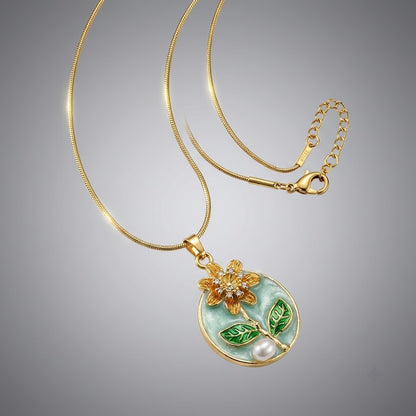 Sunflower Meadow Enamel Medallion Pendant Necklace - View 3 | ANUSI 18K Gold Jewelry