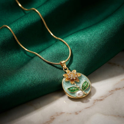 Sunflower Meadow Enamel Medallion Pendant Necklace - View 2 | ANUSI 18K Gold Jewelry