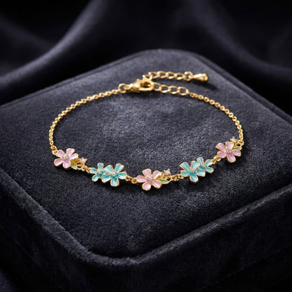 Pastel Enamel Sakura Blossom Floral Station Bracelet - View 6 | ANUSI 18K Gold Jewelry