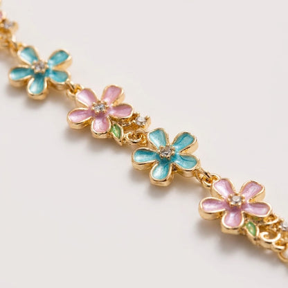 Pastel Enamel Sakura Blossom Floral Station Bracelet - View 3 | ANUSI 18K Gold Jewelry